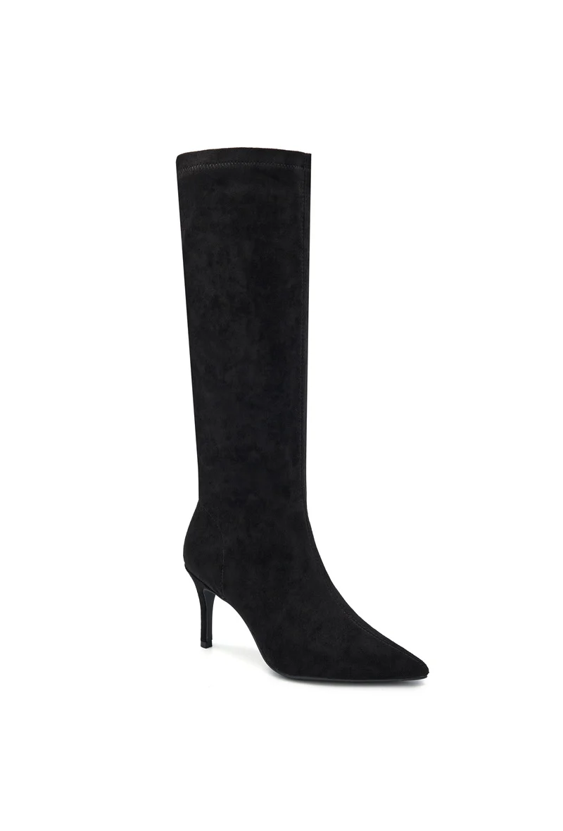 Bottes hautes effet suédine à talon fin - noir