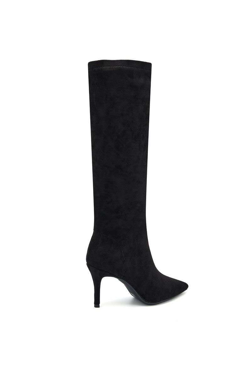 Bottes hautes effet suédine à talon fin - noir