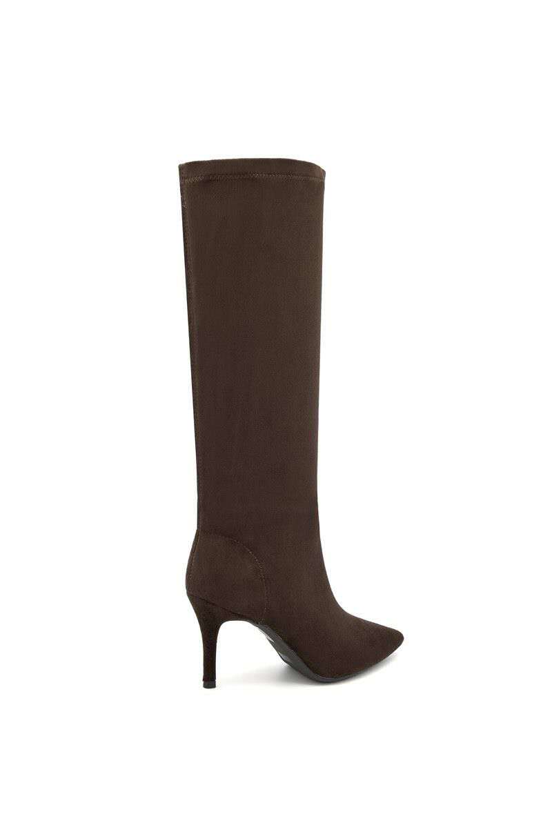 Bottes hautes effet suédine à talon fin - marron