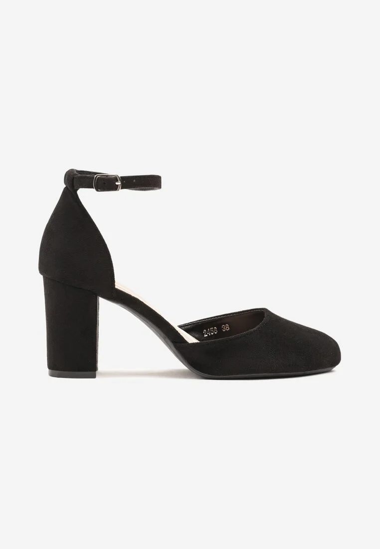 Escarpin avec bride bout rond talon large, Noire