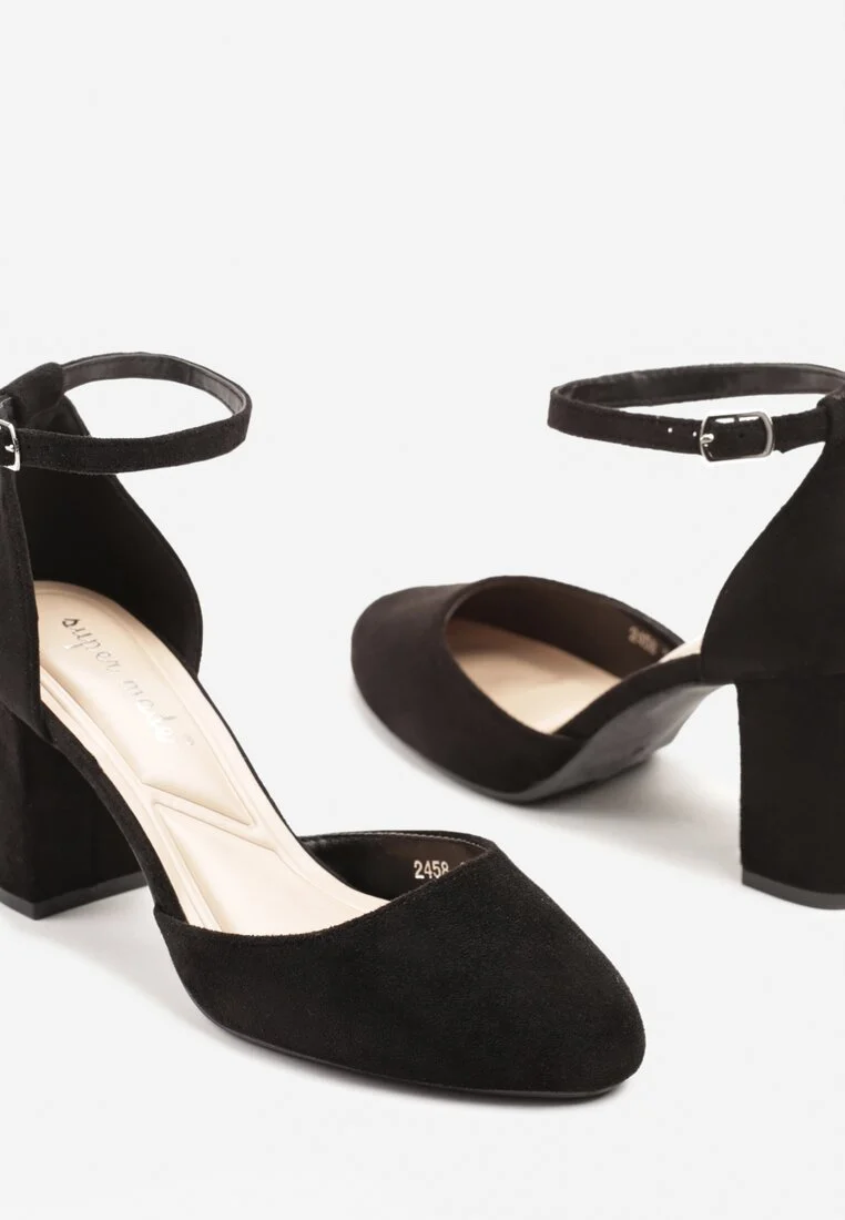 Escarpin avec bride bout rond talon large, Noire