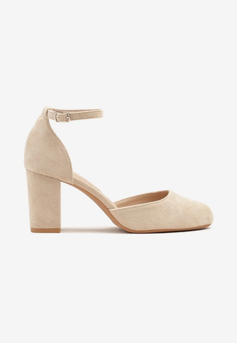 Escarpin avec bride bout rond talon large, Beige