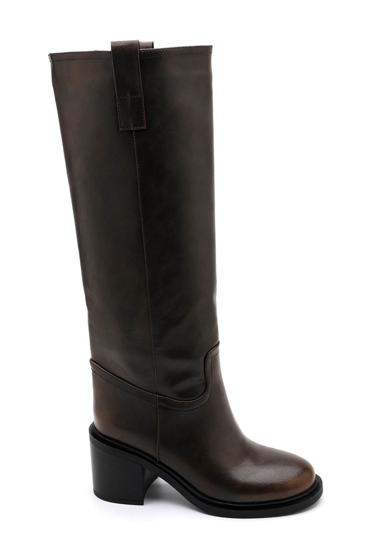 Bottes motard à talons bloc - marron