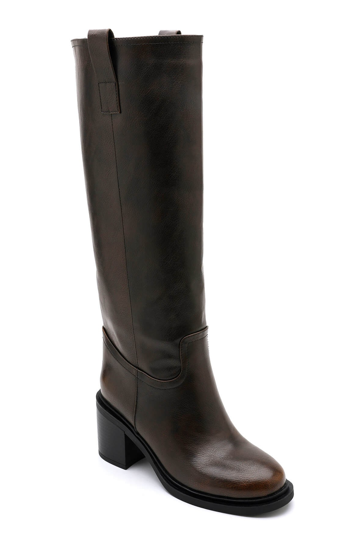 Bottes motard à talons bloc - marron