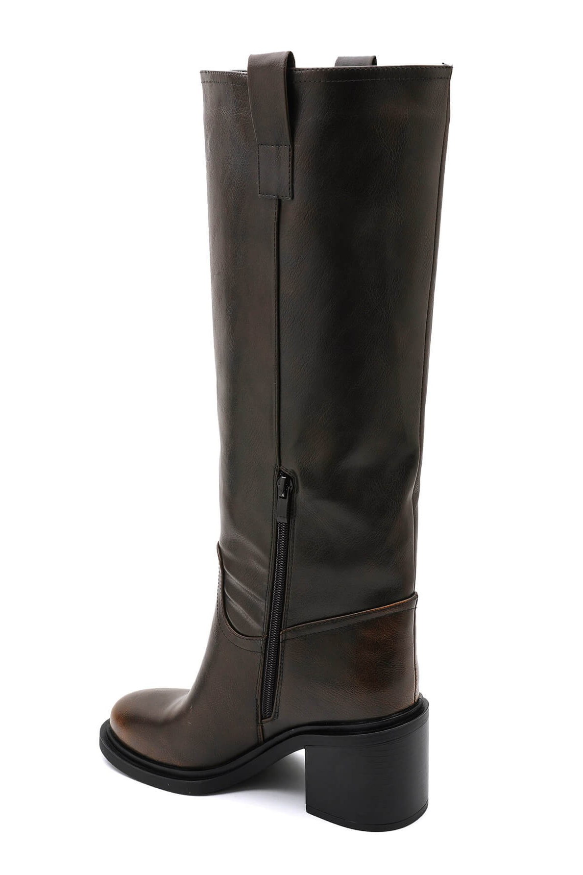 Bottes motard à talons bloc - marron