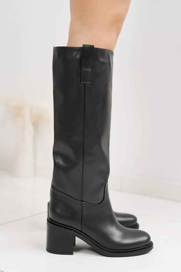 Bottes motard à talons bloc - noir