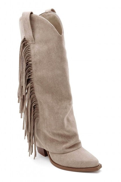 Bottes Santiags guêtres avec franges, Taupe