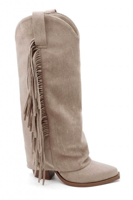 Bottes Santiags guêtres avec franges, Taupe