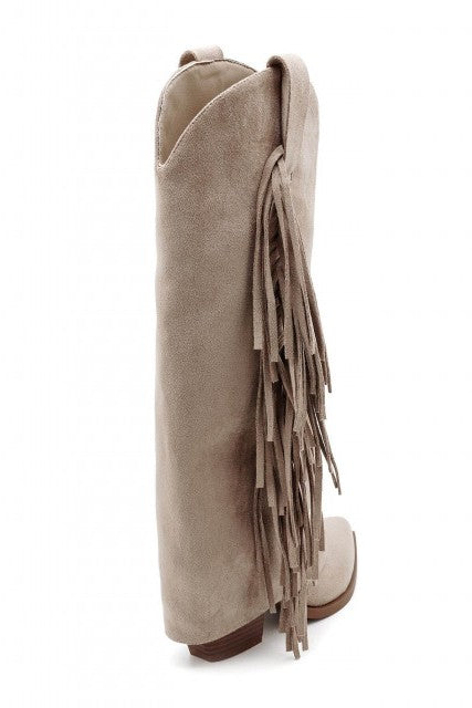 Bottes Santiags guêtres avec franges, Taupe