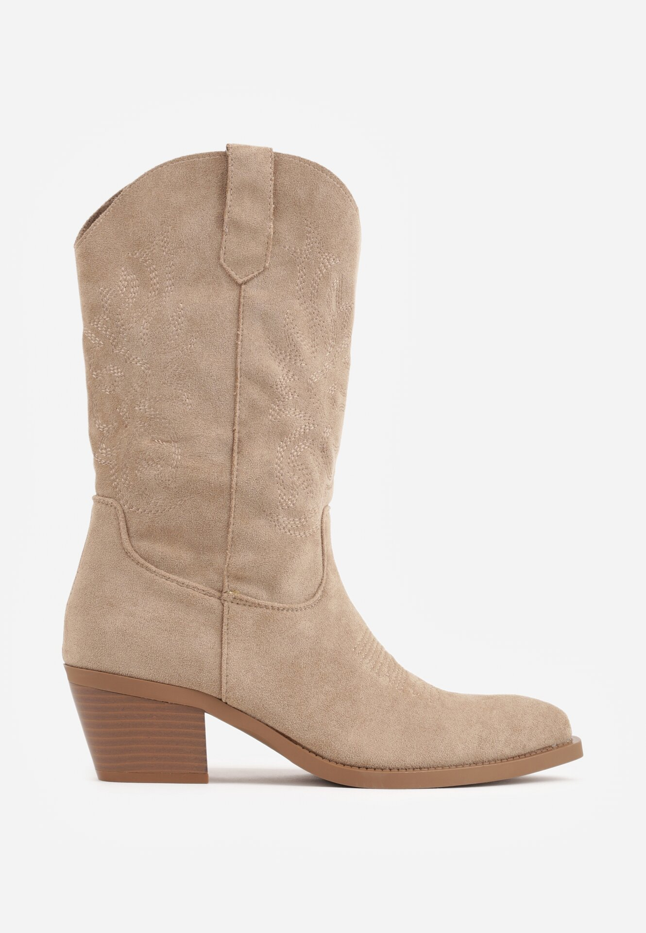 Bottines Santiags suédine style Cowboy mi Mollet - taupe