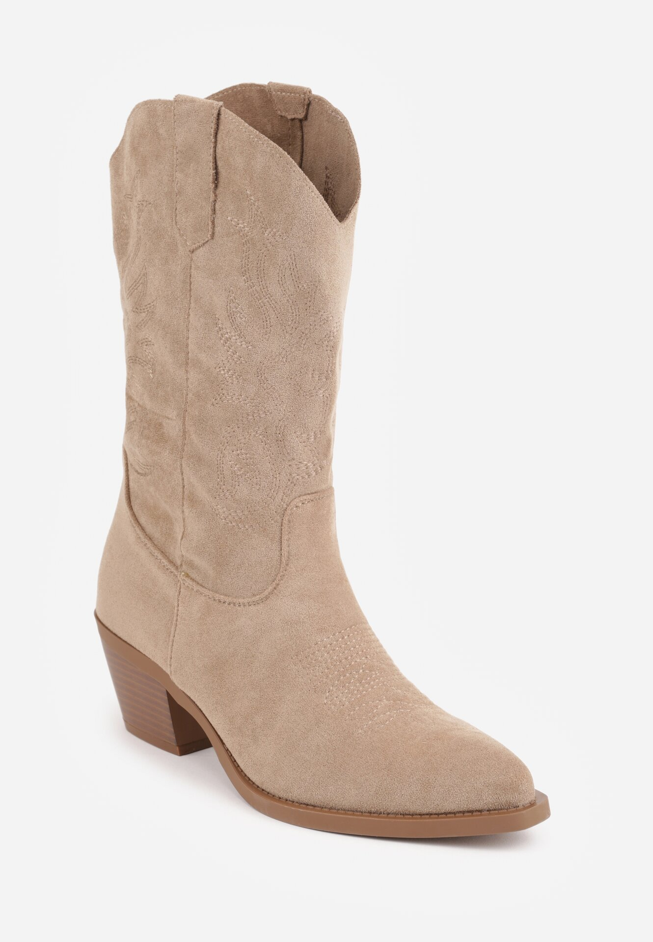 Bottines Santiags suédine style Cowboy mi Mollet - taupe