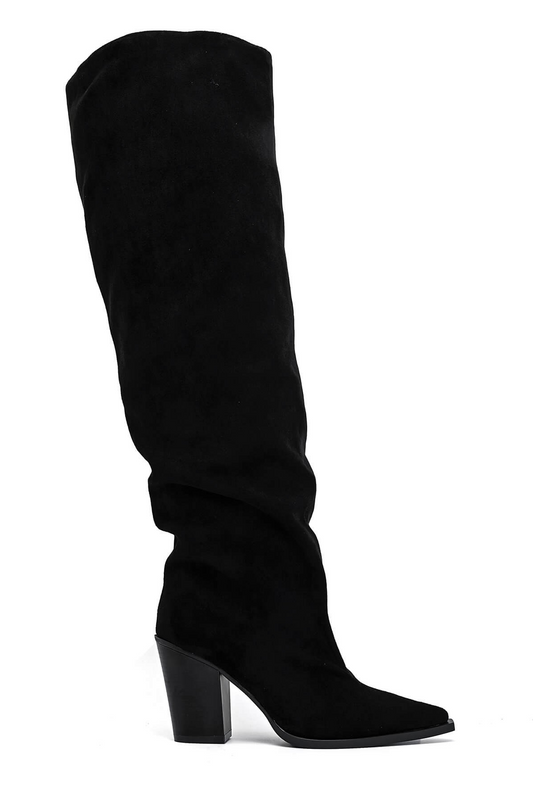 Bottes plissé à bout pointu talon bloc - Noir