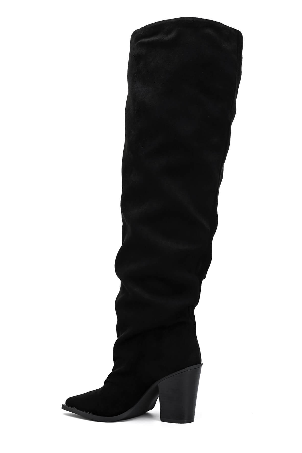 Bottes plissé à bout pointu talon bloc - Noir