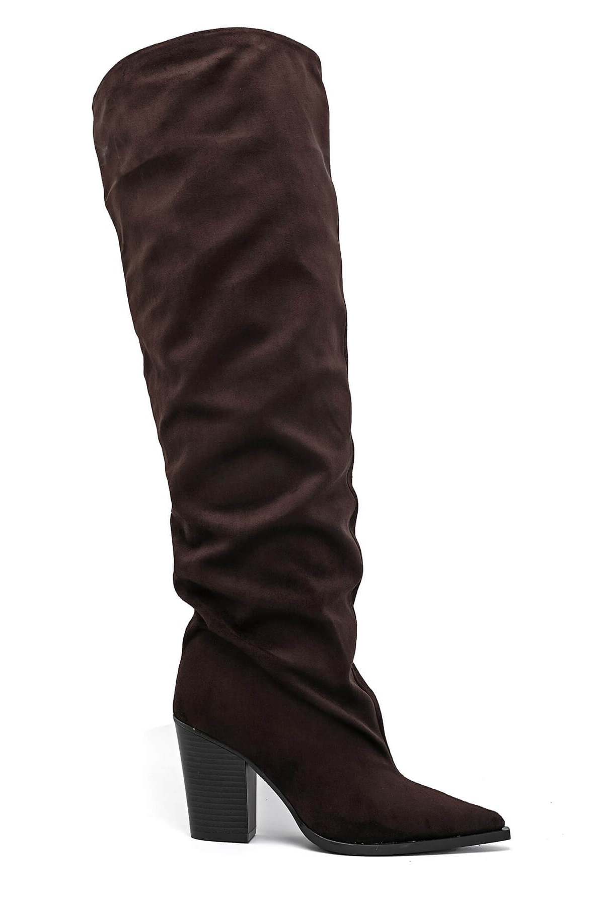 Bottes plissé à bout pointu talon bloc - Marron