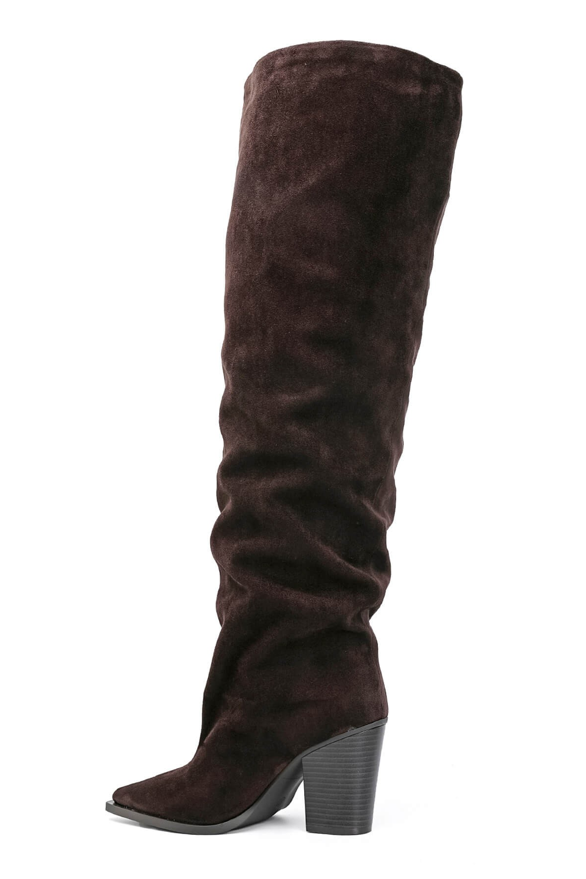 Bottes plissé à bout pointu talon bloc - Marron