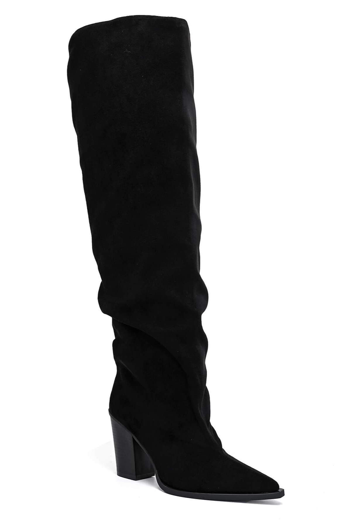 Bottes plissé à bout pointu talon bloc - Noir
