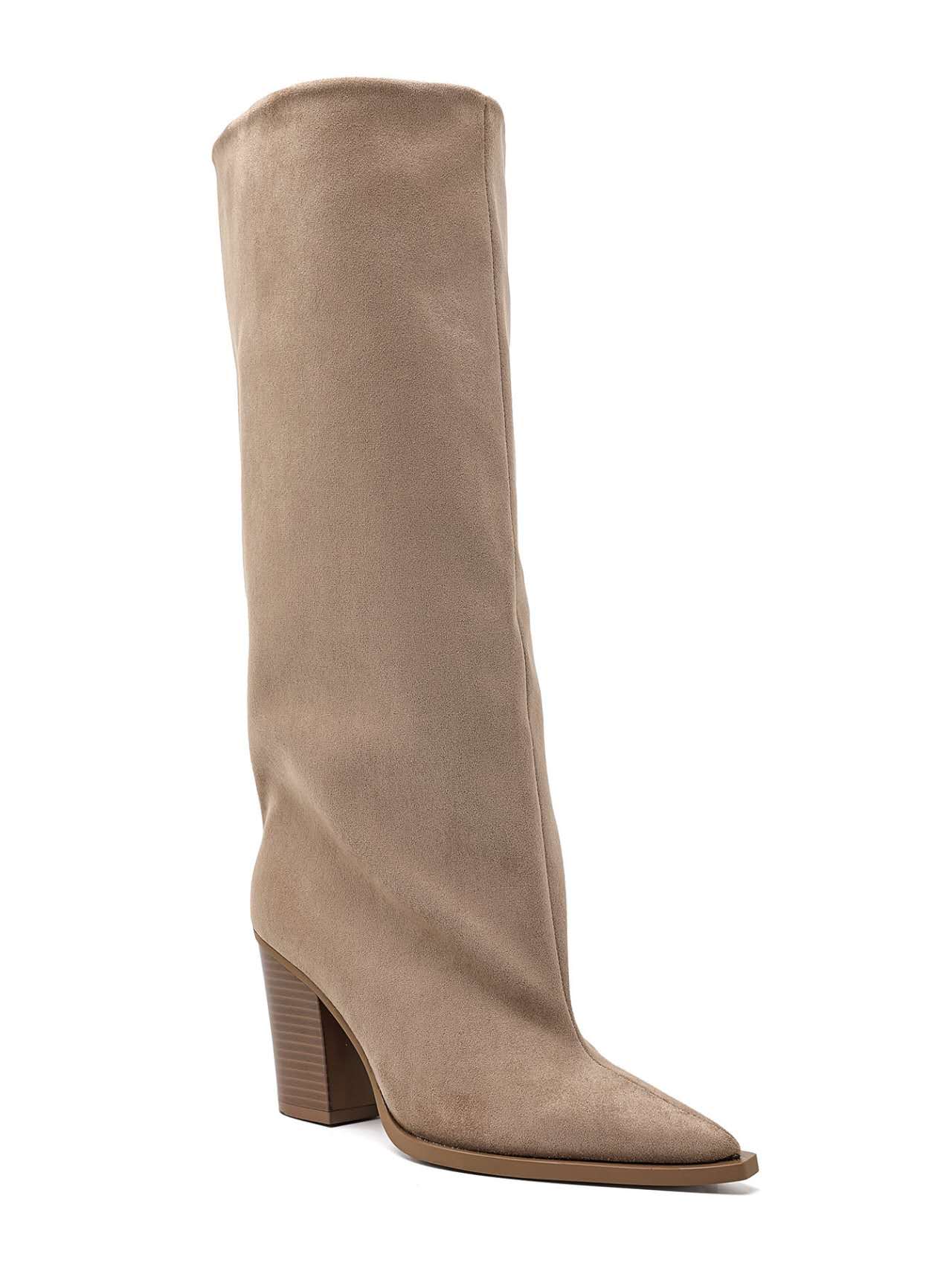 Bottes Hautes en Suède Taupe à Bout Pointu