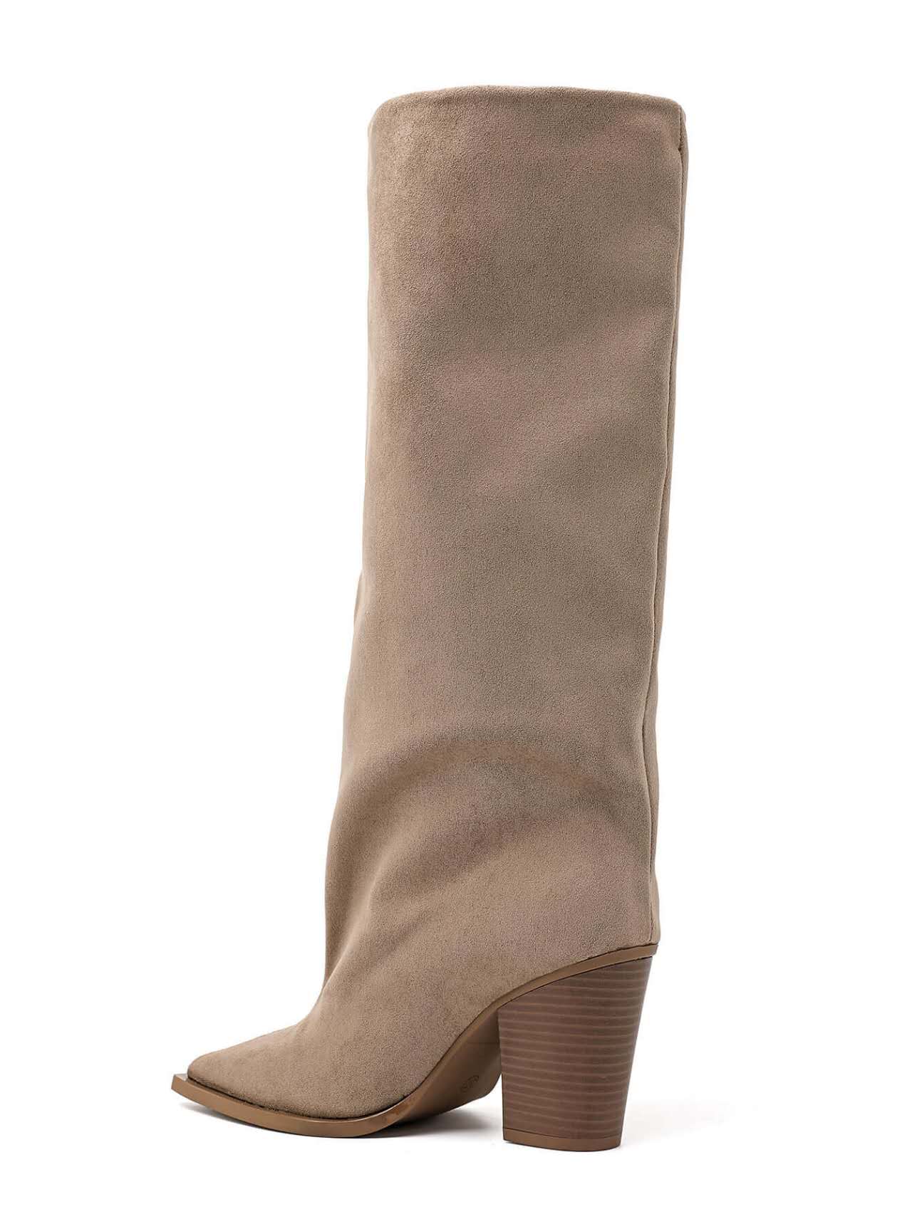 Bottes Hautes en Suède Taupe à Bout Pointu