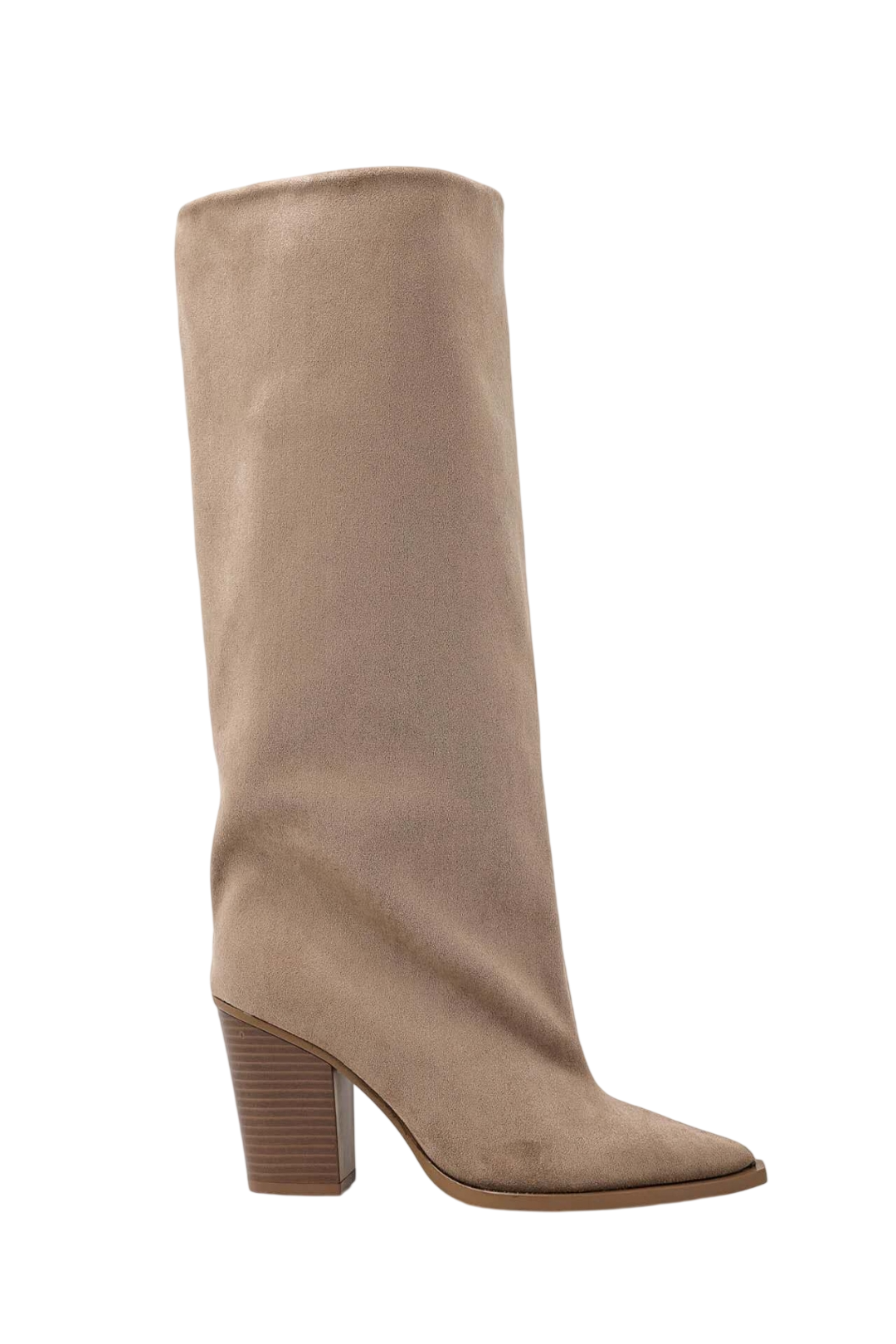 Bottes Hautes en Suède Taupe à Bout Pointu
