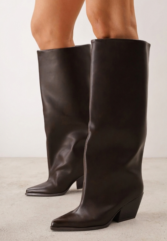 Bottes  Minimalistes à Tige large Talon Western - brown