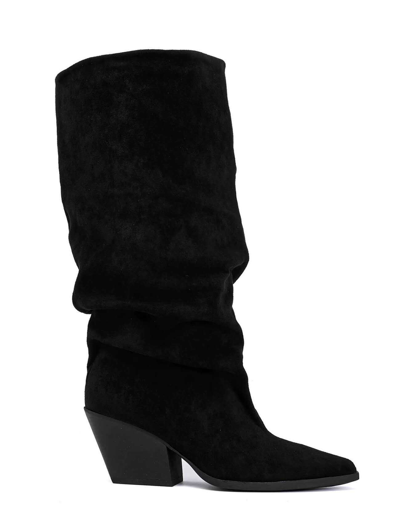 Bottes Froncées style western en Suédine, noire