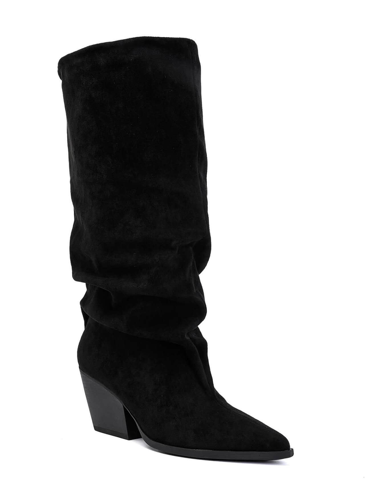 Bottes Froncées style western en Suédine, noire