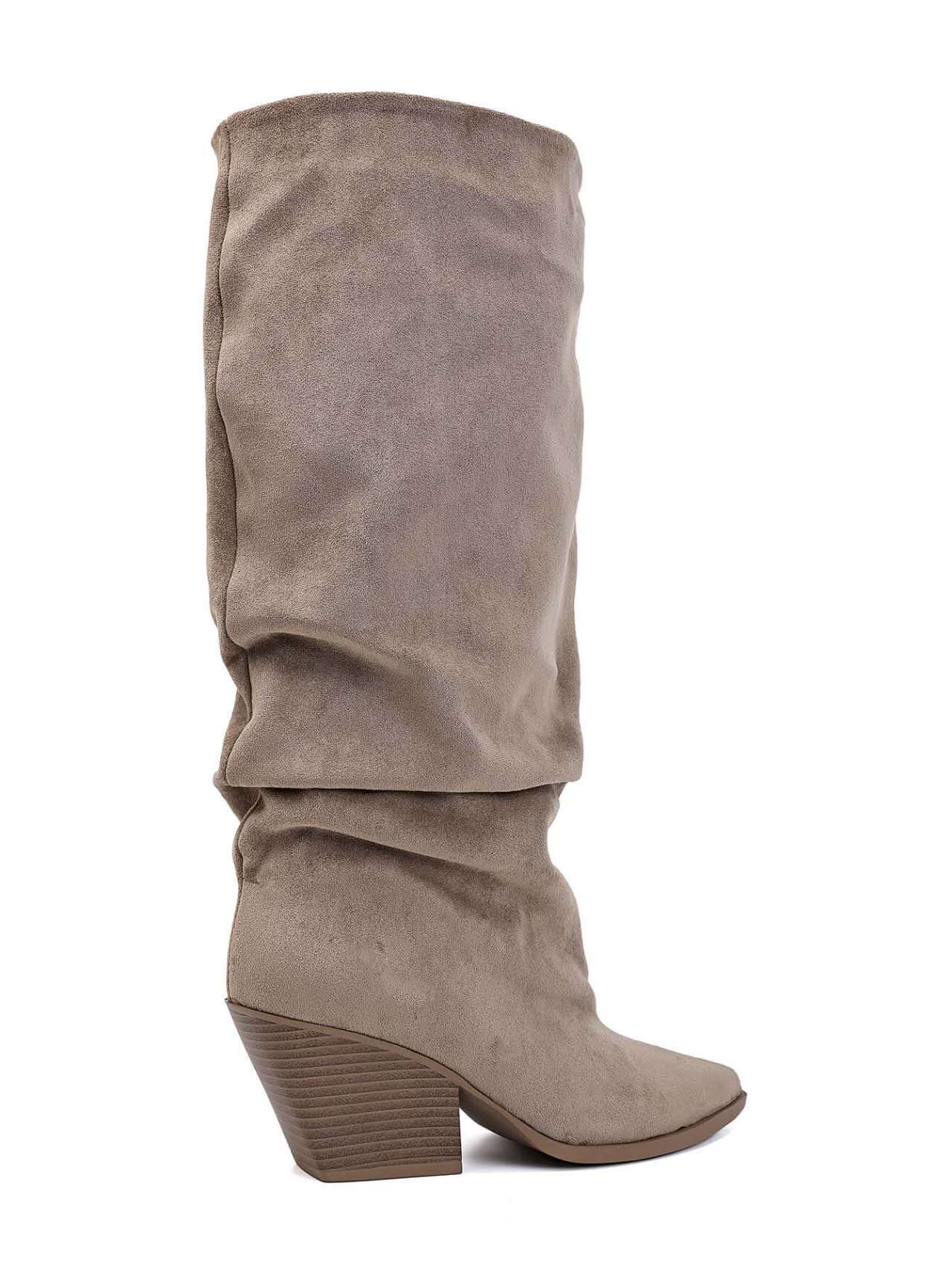 Bottes Froncées style western en Suédine, Taupe