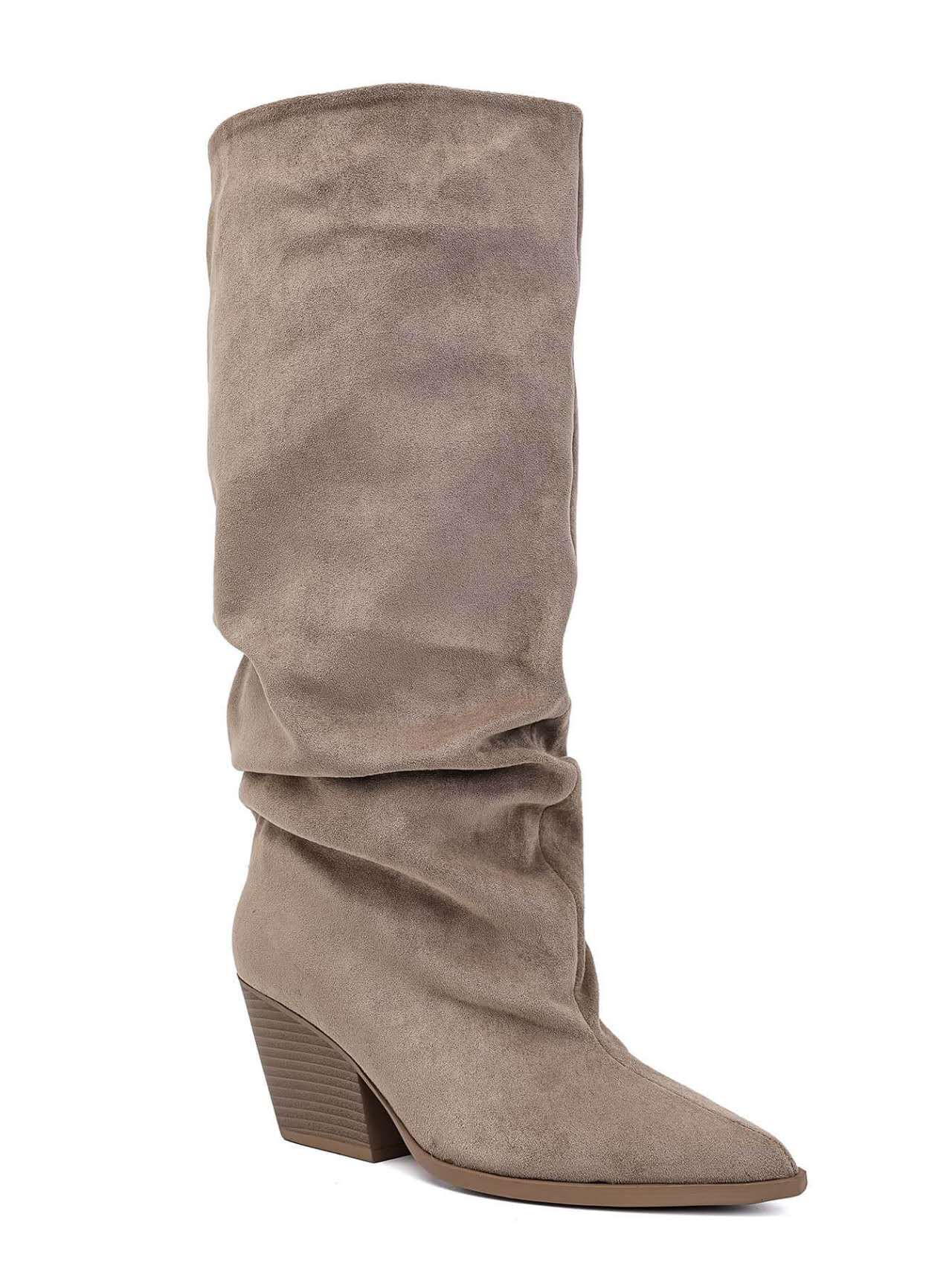 Bottes Froncées style western en Suédine, Taupe