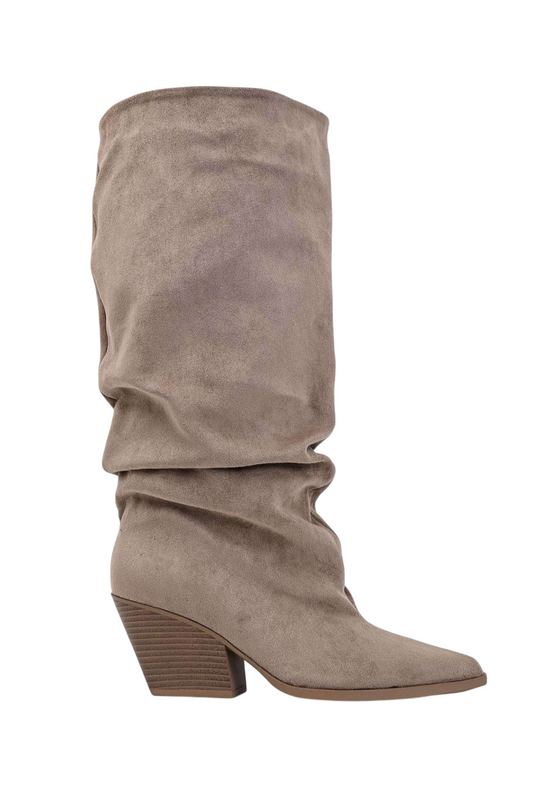 Bottes Froncées style western en Suédine, Taupe