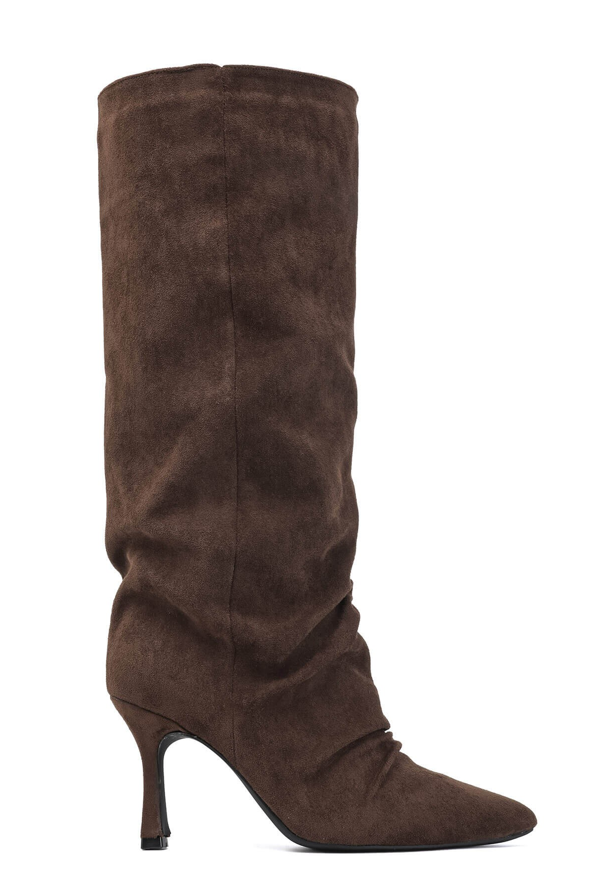 Bottes plissé à bout pointu talon aiguille - Marron