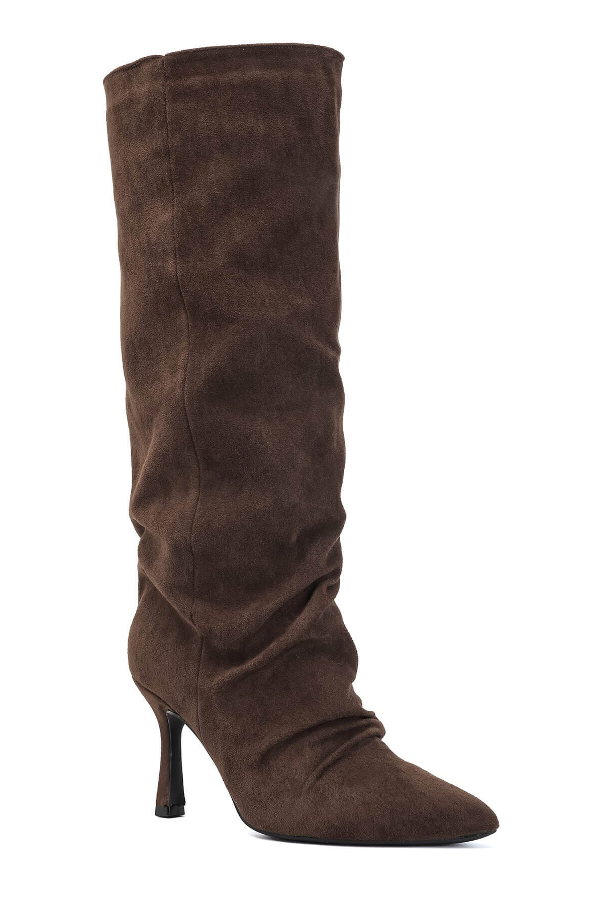 Bottes plissé à bout pointu talon aiguille - Marron