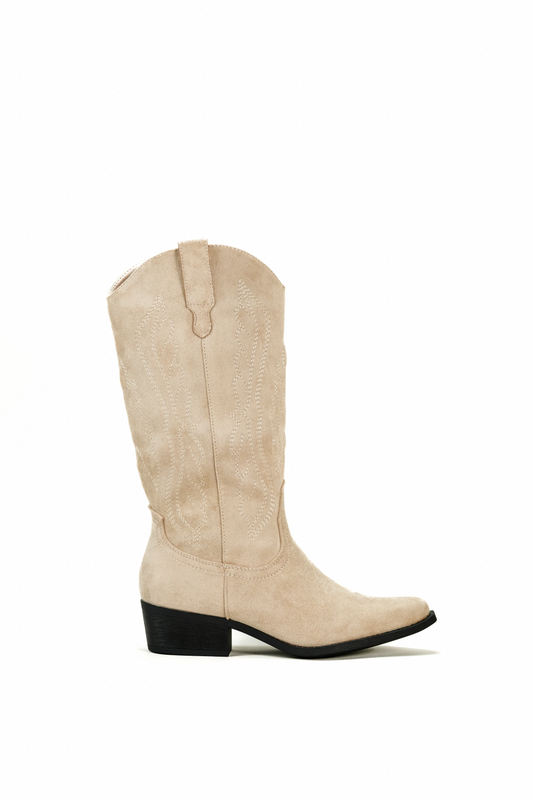 Bottes Santiags suédine style Cowboy,  Beige