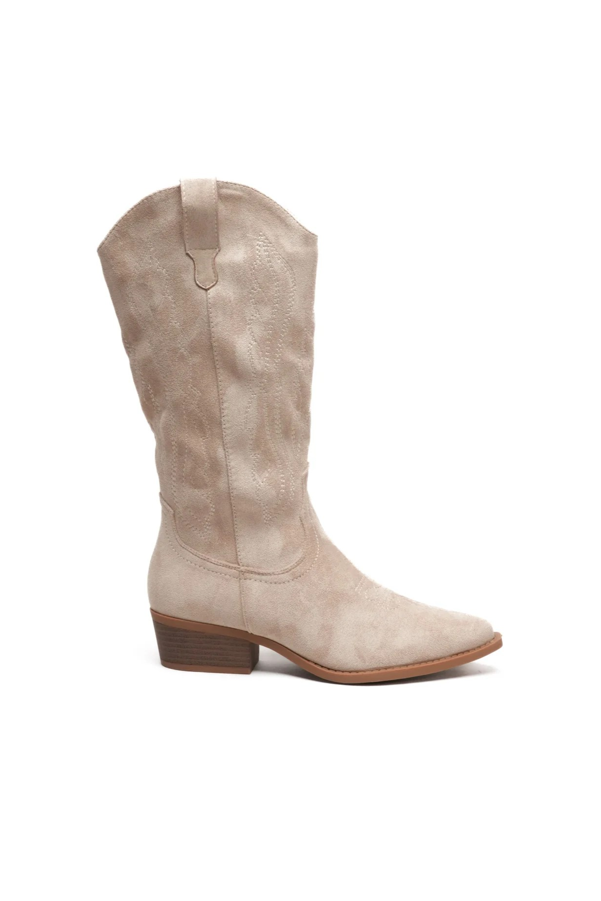Bottes Santiags Mi-Mollet Épurées, Beige