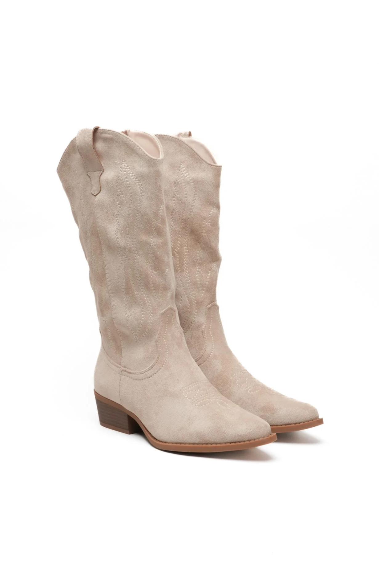 Bottes Santiags Mi-Mollet Épurées, Beige