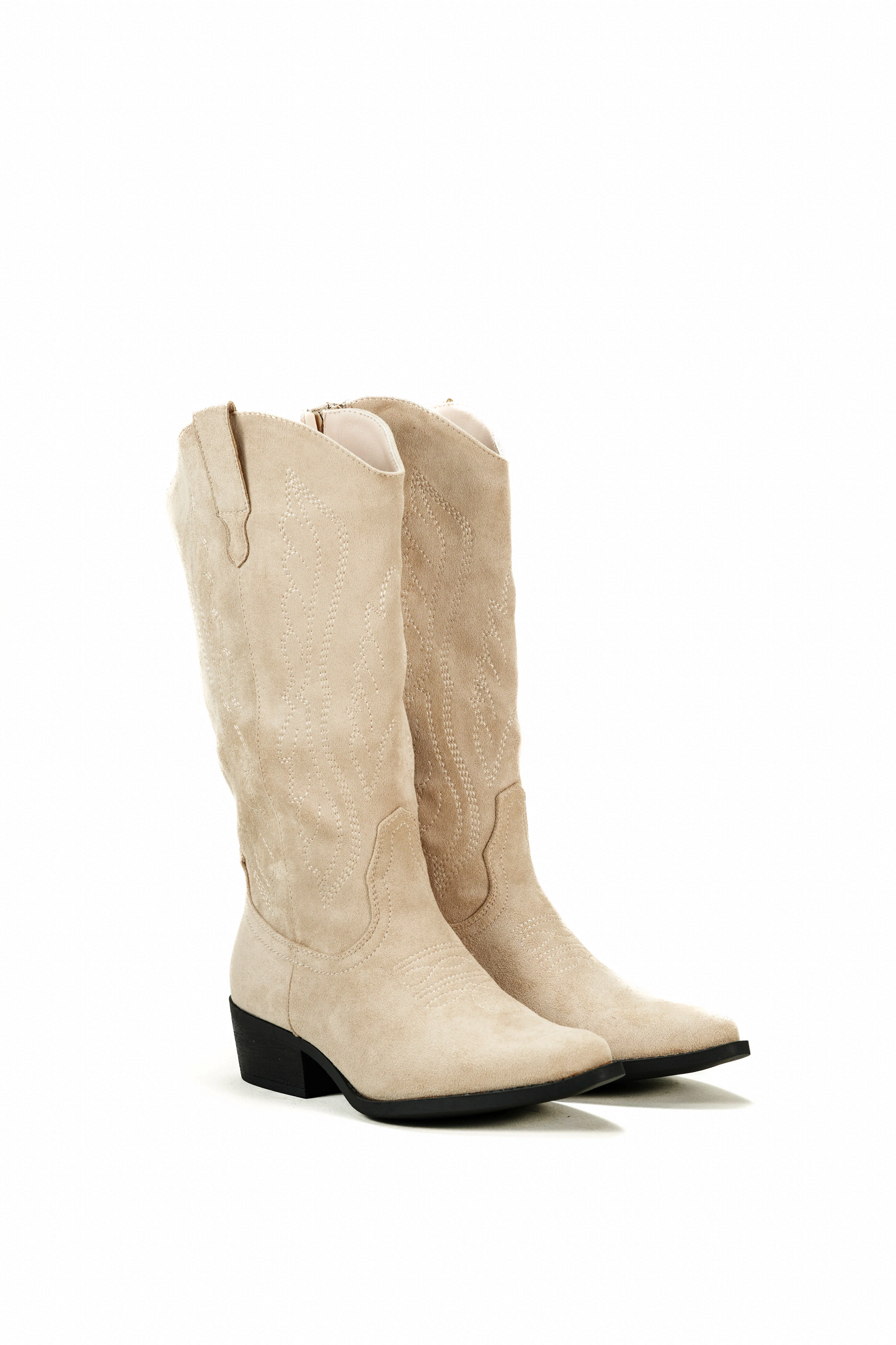 Bottes Santiags suédine style Cowboy, Beige