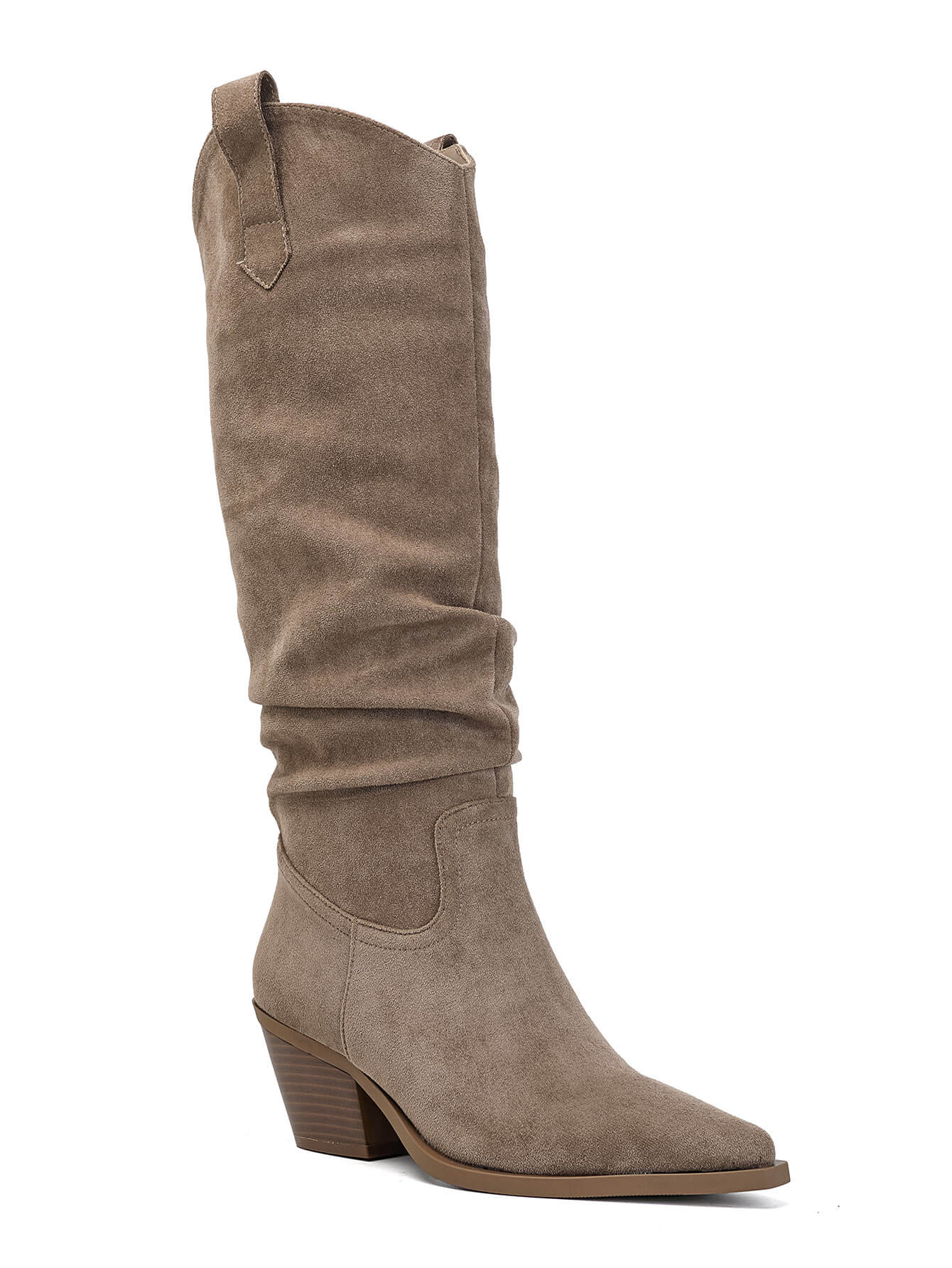 Botte Santiags suédine Plissée, Taupe