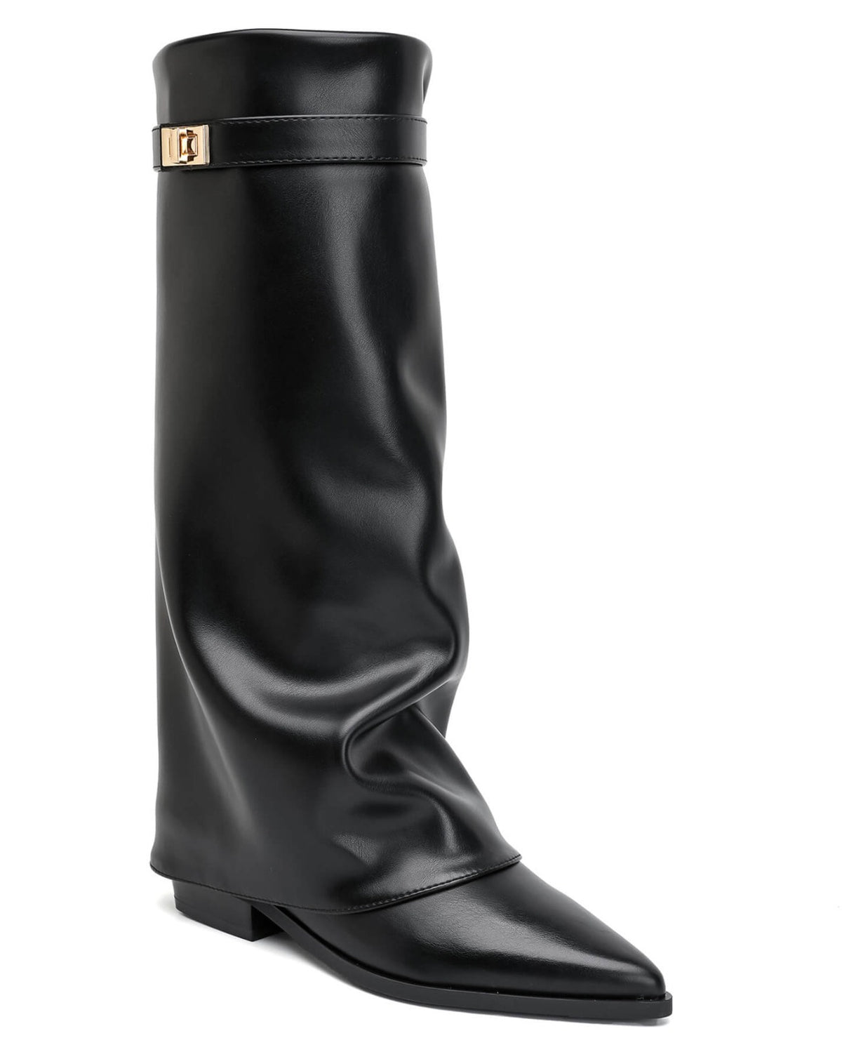 Bottes à Revers à bout pointu et boucle bijou - noir