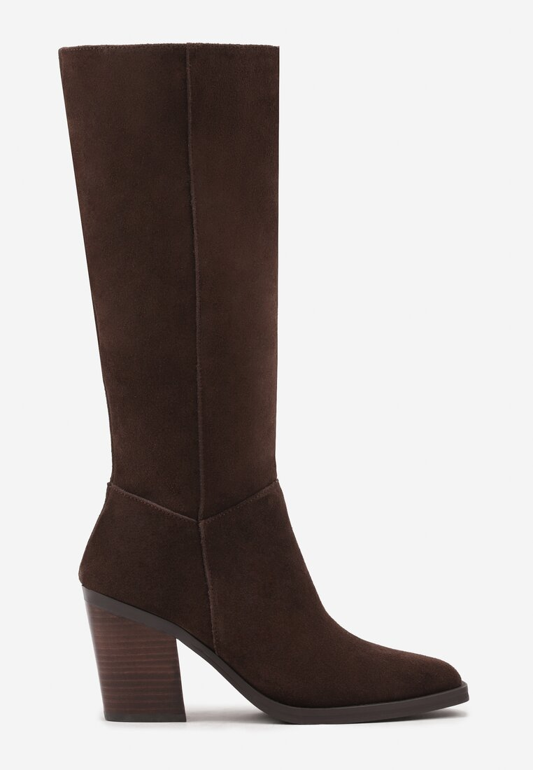 Bottes hautes cavalières à talon bloc, en cuir suédé - brown