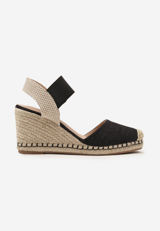 Sandale femme compensée espadrille, Noir