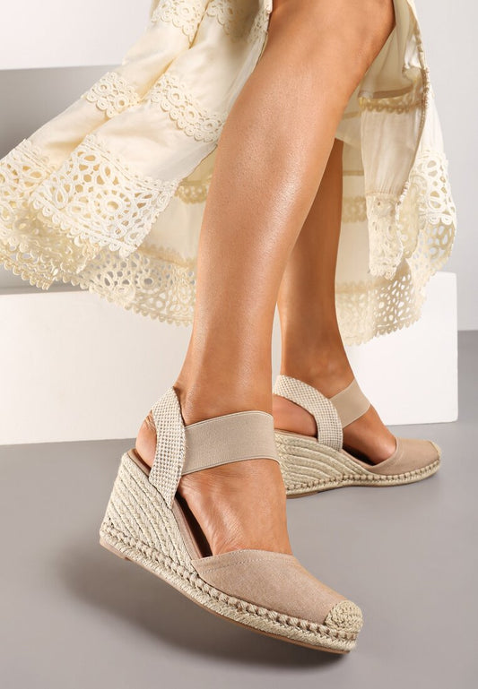 Sandale femme compensée espadrille, Rose pâle