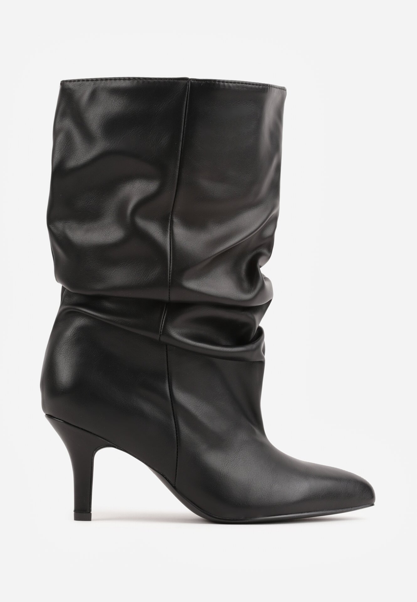 Bottines souple plissé bout pointu à talon, Noir