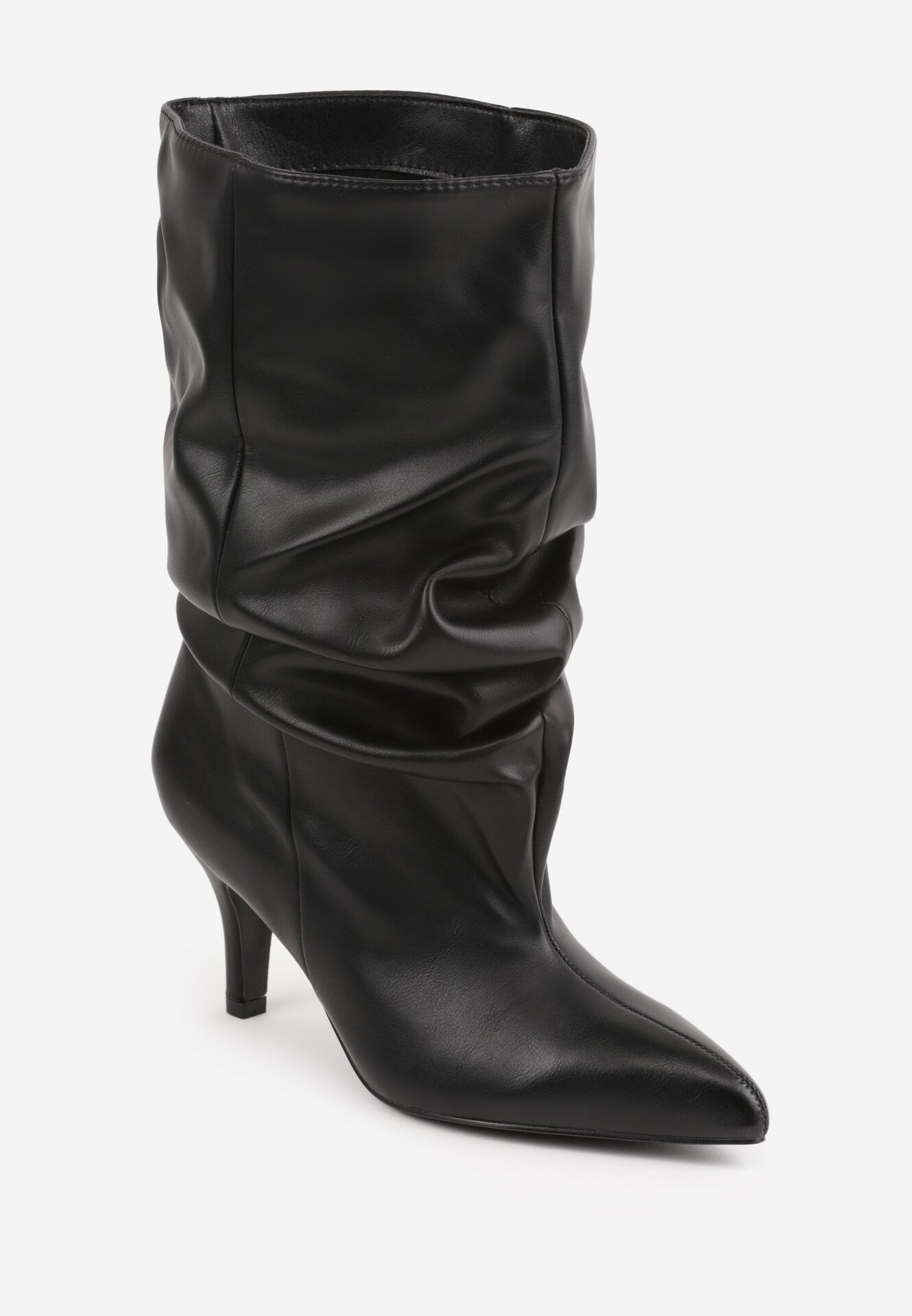 Bottines souple plissé bout pointu à talon, Noir