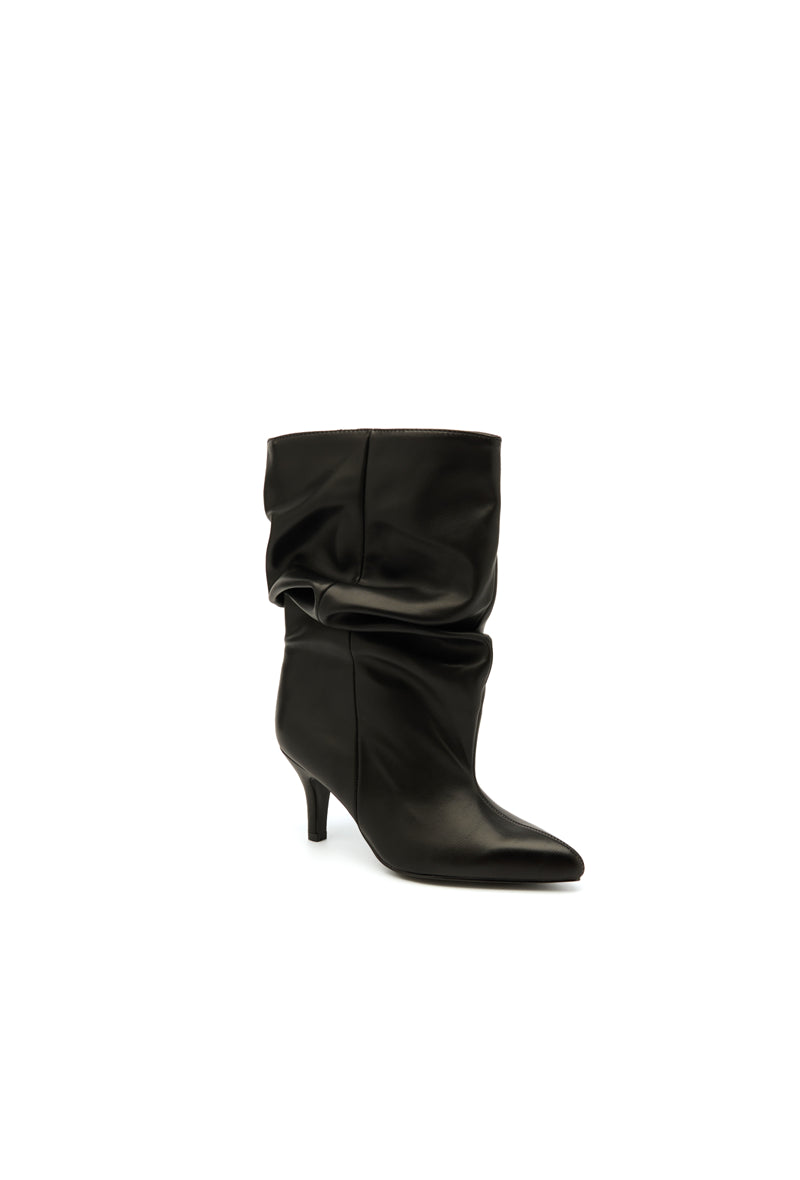 Bottines souple plissé bout pointu à talon, Noir