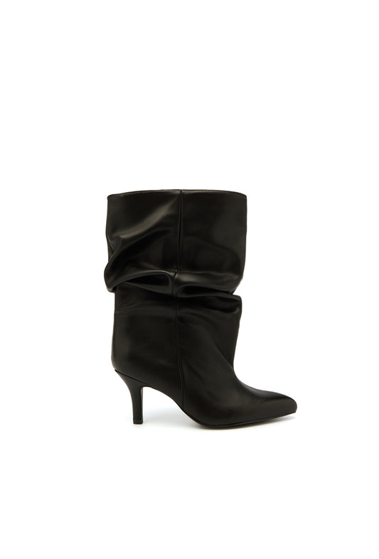 Bottines souple plissé bout pointu à talon, Noir