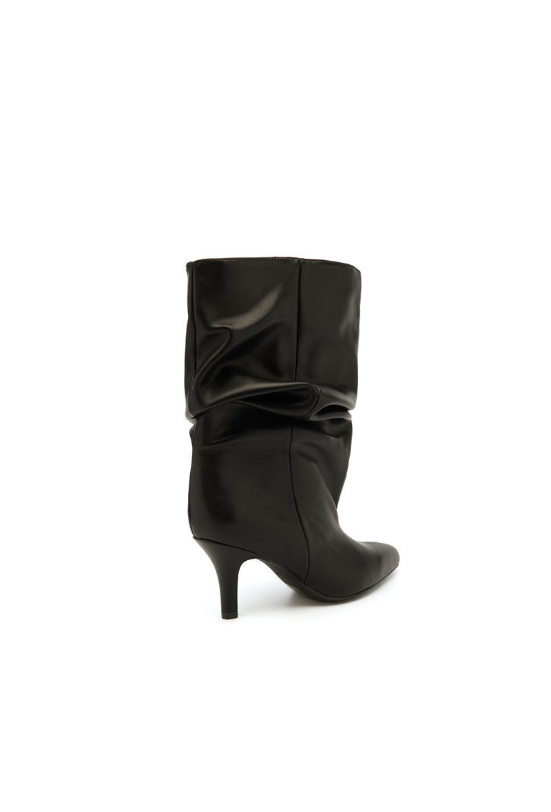 Bottines souple plissé bout pointu à talon, Noir