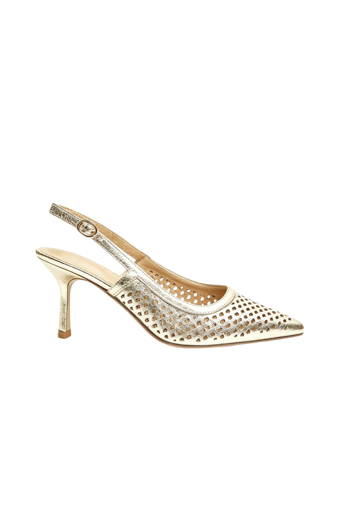 Escarpins slingback ajourée talon aiguille, Doré