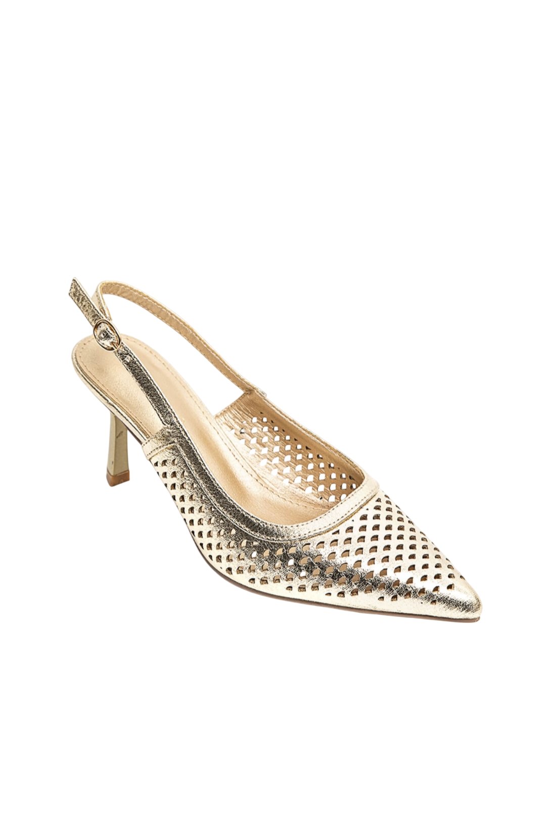 Escarpins slingback ajourée talon aiguille, Doré