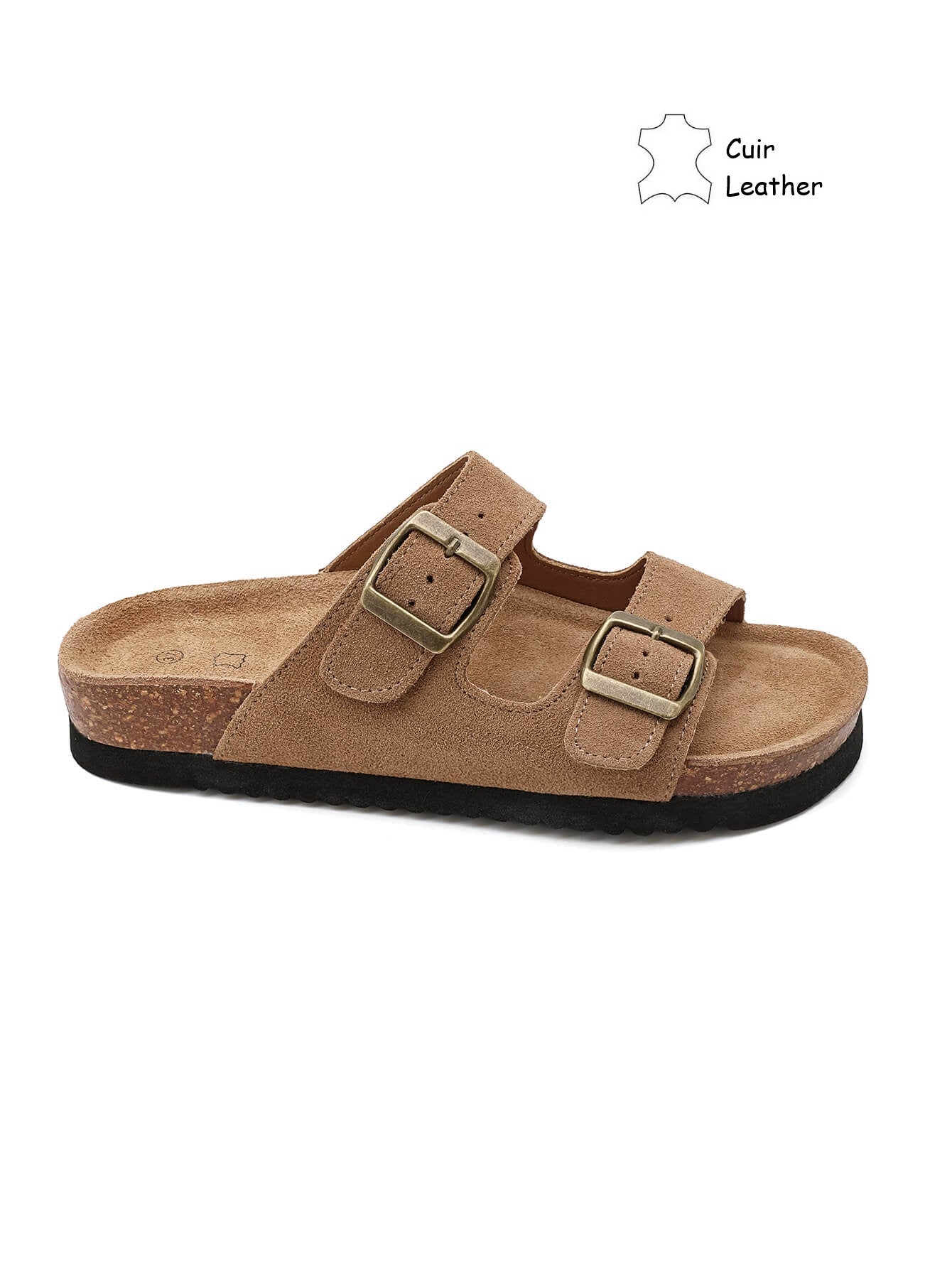 Mules Cuir daim à doubles brides larges