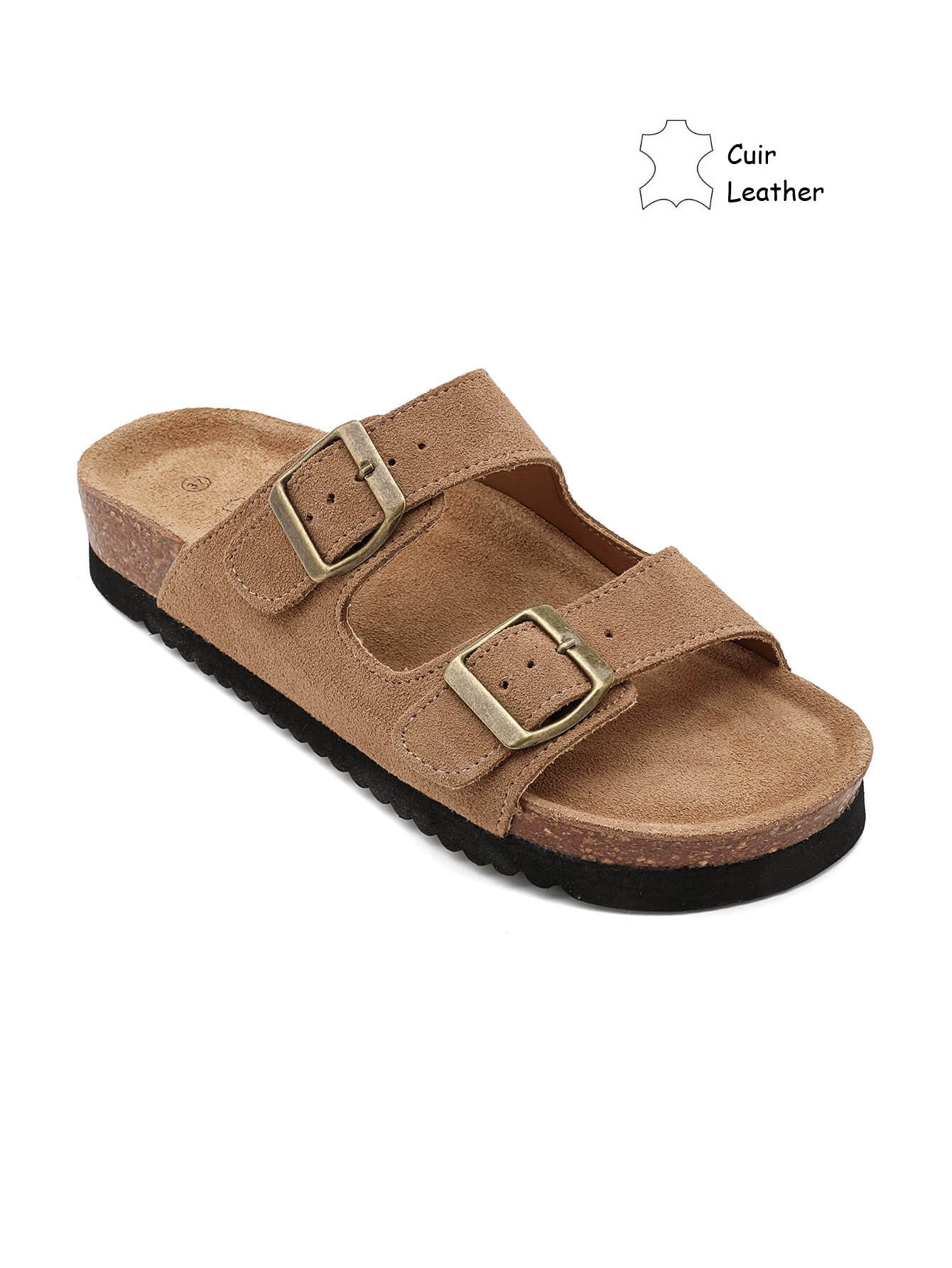 Mules Cuir daim à doubles brides larges