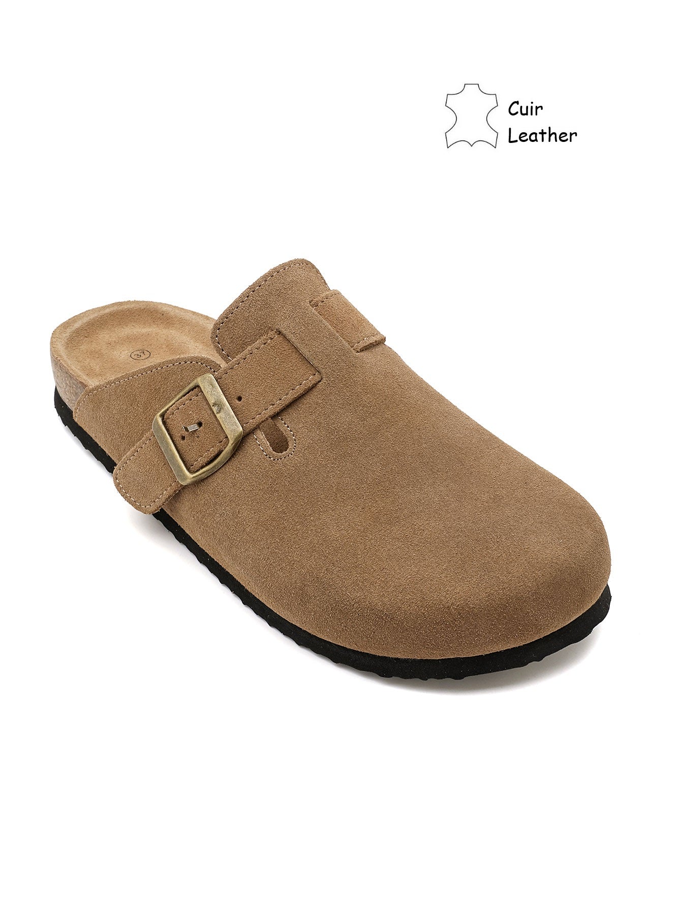 Sabots Mules CUIR daim, Cognac
